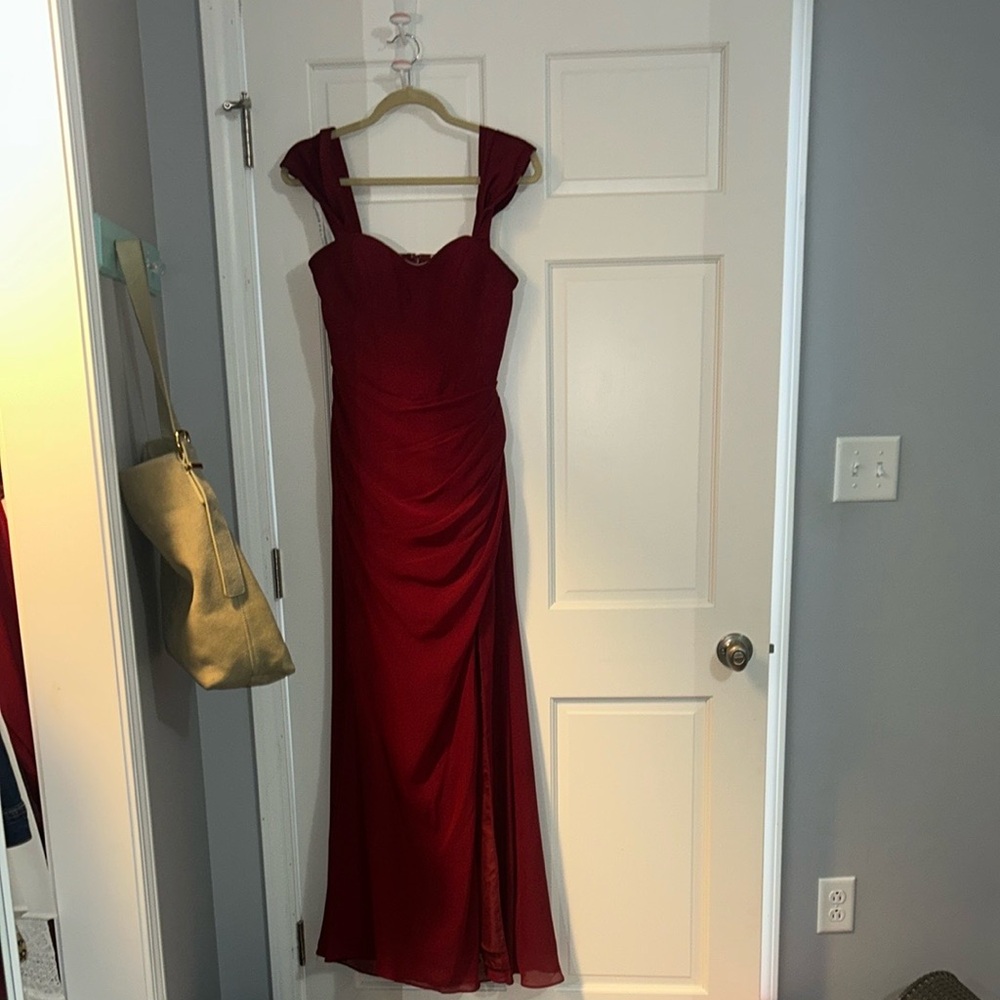 Azazie Red Ruched Sweetheart Maxi Dress